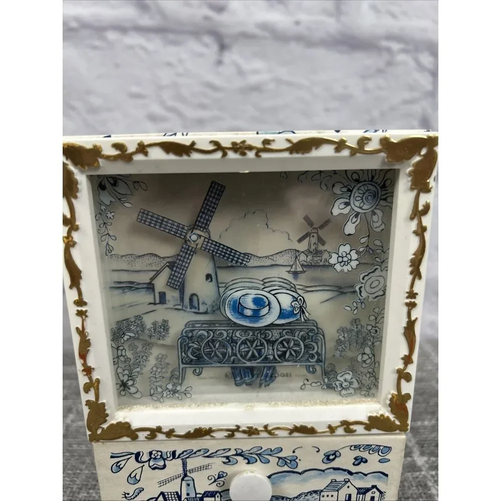 Windmill Music‎ Jewelry Box Japan Vintage Drawers Needs Repair Does Not Wind Up